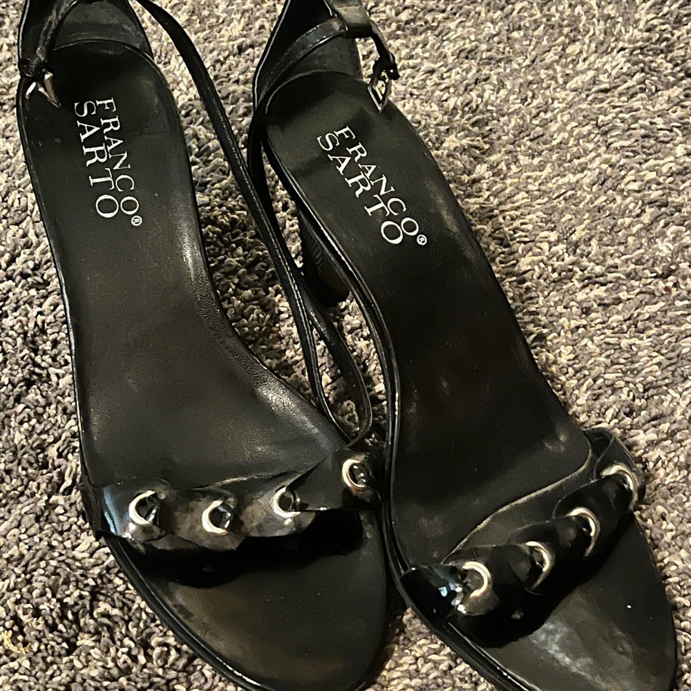 Franco Sarto Black Heeled Sandals with Silver Accents